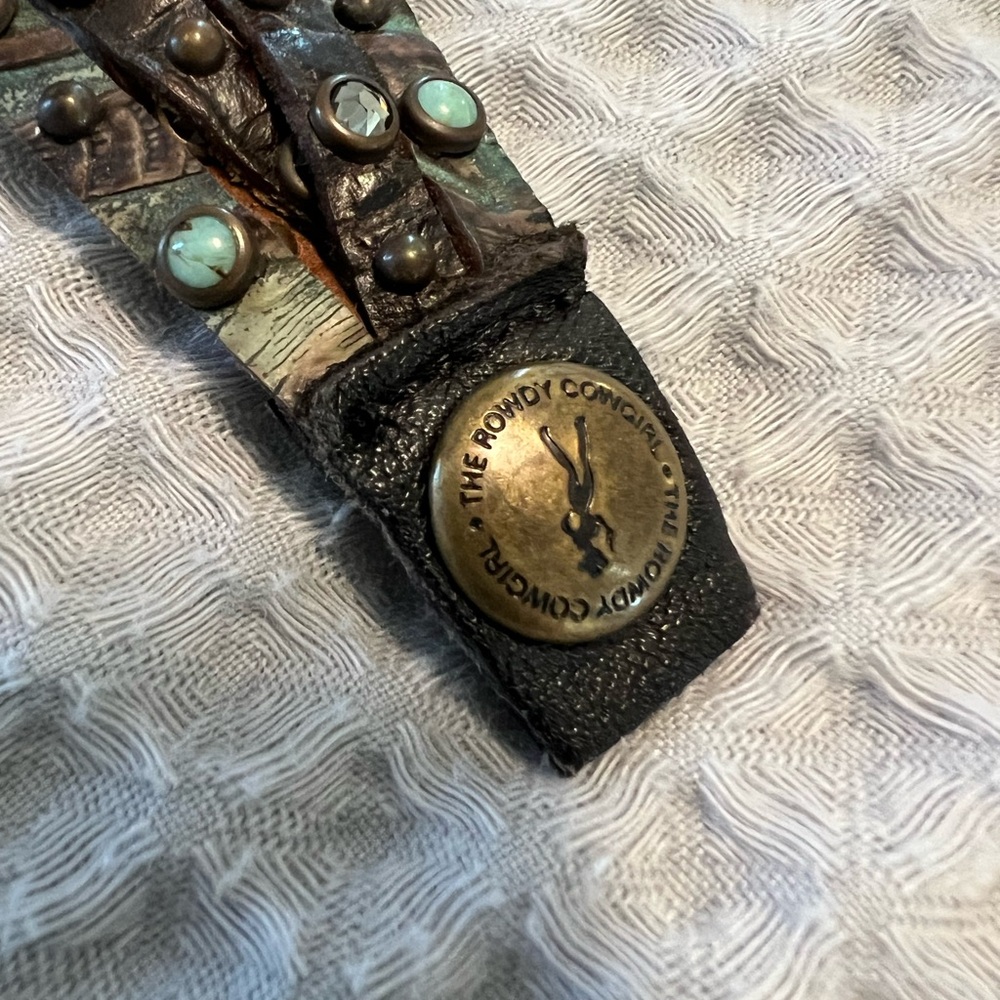 Leather Bracelet with Turquoise , Amber and crystal Accents, never worn , 13.5 ‘